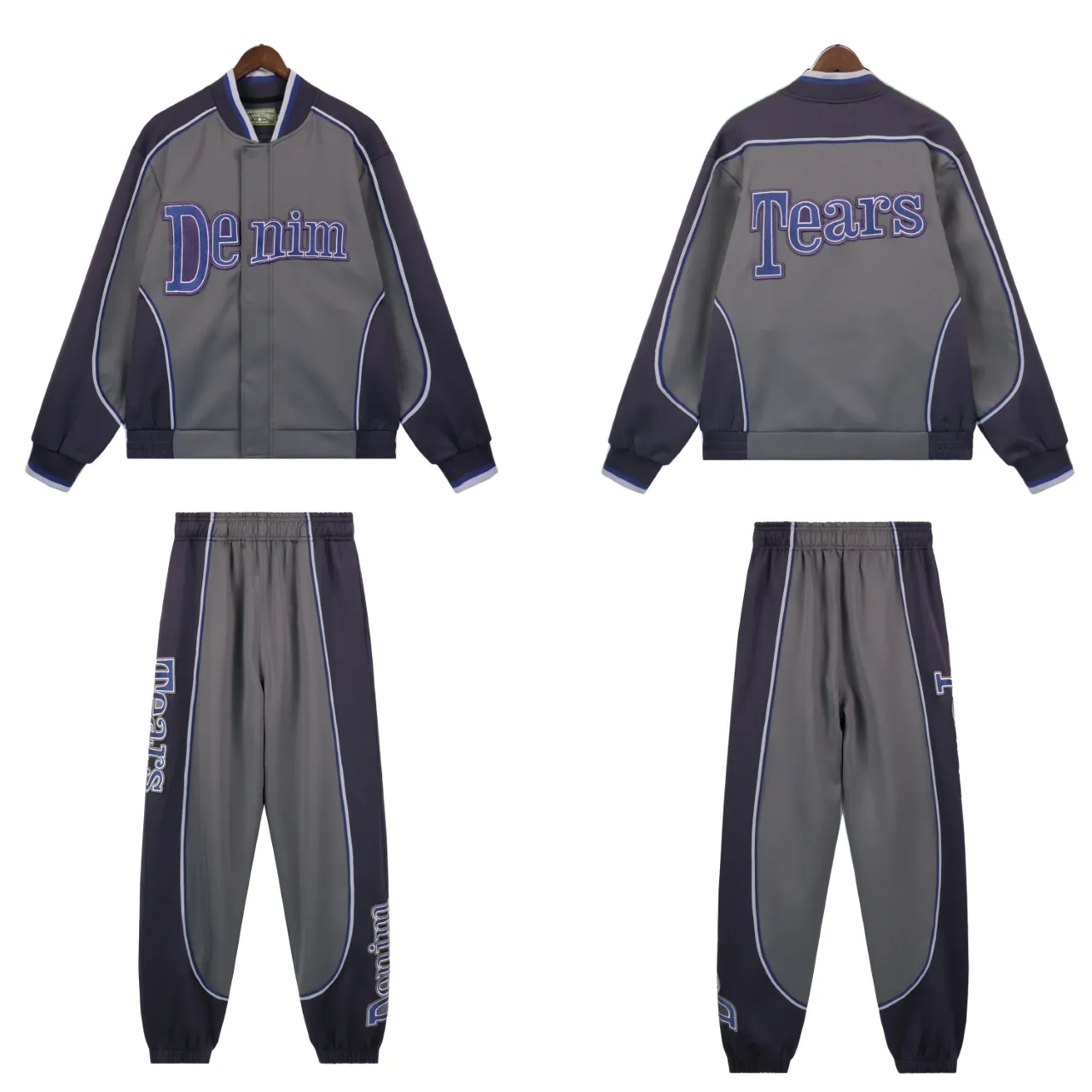 A set of P336 Real-stock DENIM TEARS main line Kapok The Cotton Wreath Sweatsuit American sports suit jacket Color: Gray/Purple White/Green Size: S M L LXL